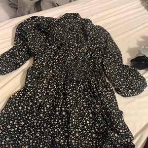 Black floral long sleeve sundress